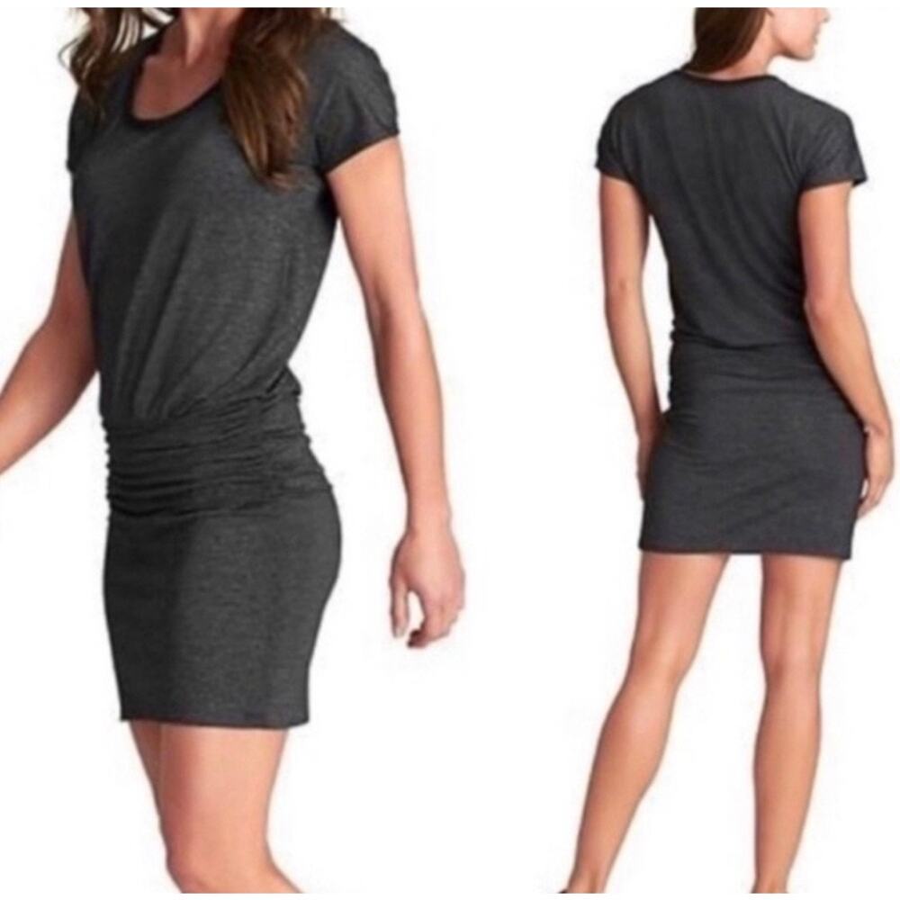 ATHLETA | Womens Odyssey Tee Dress $89 NEW Size XXS Black Heather Stretch Sporty